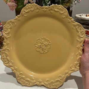 Yellow Antique Look Elegant Yellow Embossed Dinner Platter